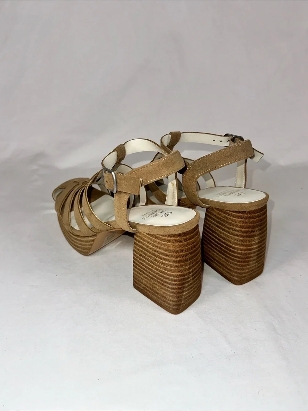 Oasis Society Hailee Khaki Platform Block Heel Caged Sandals Size 8